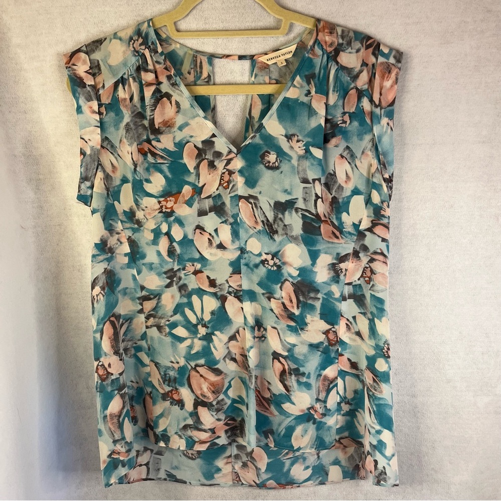 Rebecca Taylor 100% Silk Blouse Sz 2 NWOT Floral Light Breezy Business Casual